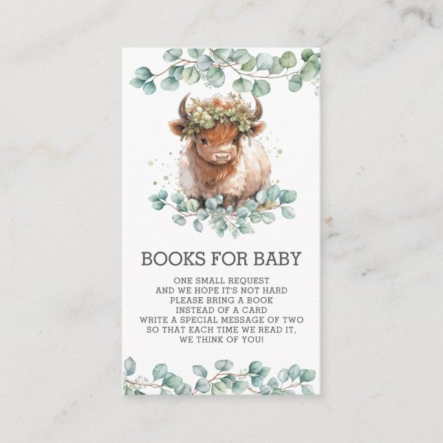 Rustic Greenery Highland Cow Books for Baby Enclosure Card (Front)