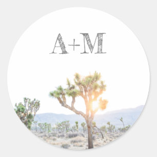 Rustic Greenery Joshua Tree Monogram Wedding Classic Round Sticker
