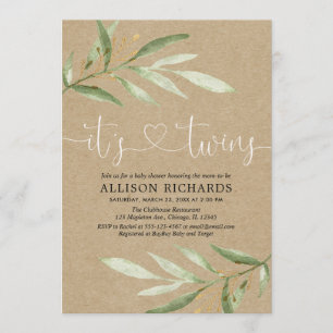 Rustic greenery kraft twins gender neutral invitation