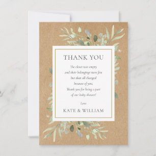Rustic Greenery Leaves Baby Shower Poem Thank You Card