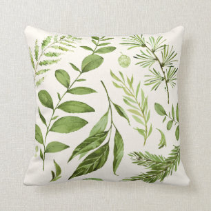 Rustic Greenery Leaves watercolor  Cushion