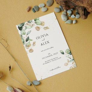 Rustic Greenery Leaves with Subtle Gold Touch  Invitation