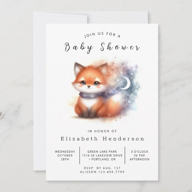  Rustic Greenery Look Fox Baby Shower Invitation (Front)