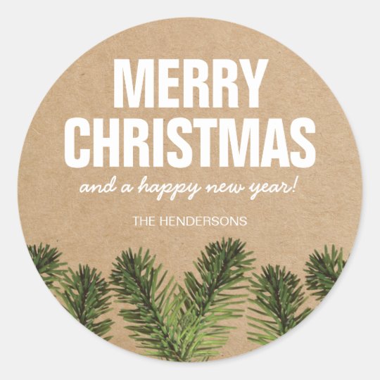 Rustic Greenery Merry Christmas Classic Round Sticker