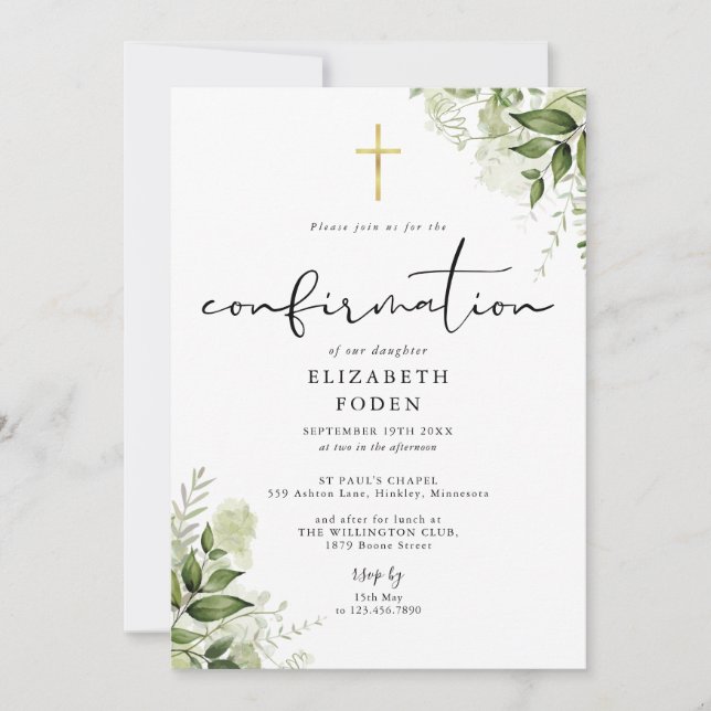 Rustic Greenery Monogram Confirmatiomn Invitation (Front)