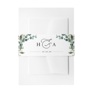 Rustic Greenery Monogram Wedding Invitation Belly Band
