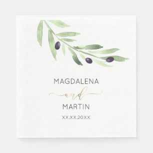 rustic greenery olive branch wedding napkin