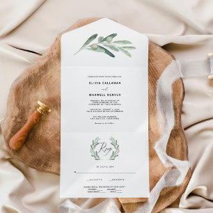 Rustic Greenery Olive Wedding All In One Invitation