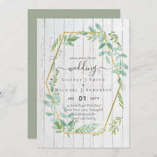 Rustic Greenery on Driftwood Budget Wedding Invitation