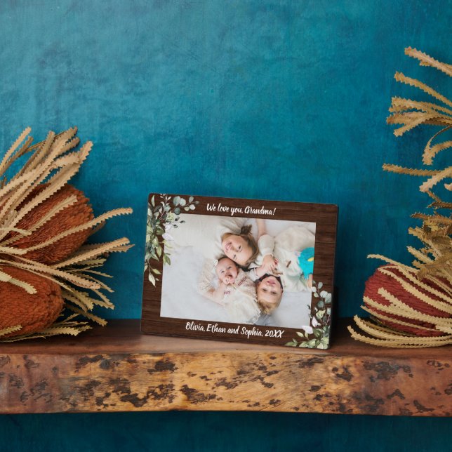 Rustic Greenery Personalised Name Photo Plaque (Side)