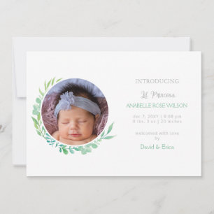 Rustic Greenery Photo Birth Announcement
