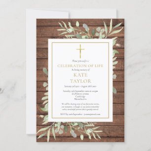 Rustic Greenery Photo Celebration of Life Funeral Invitation