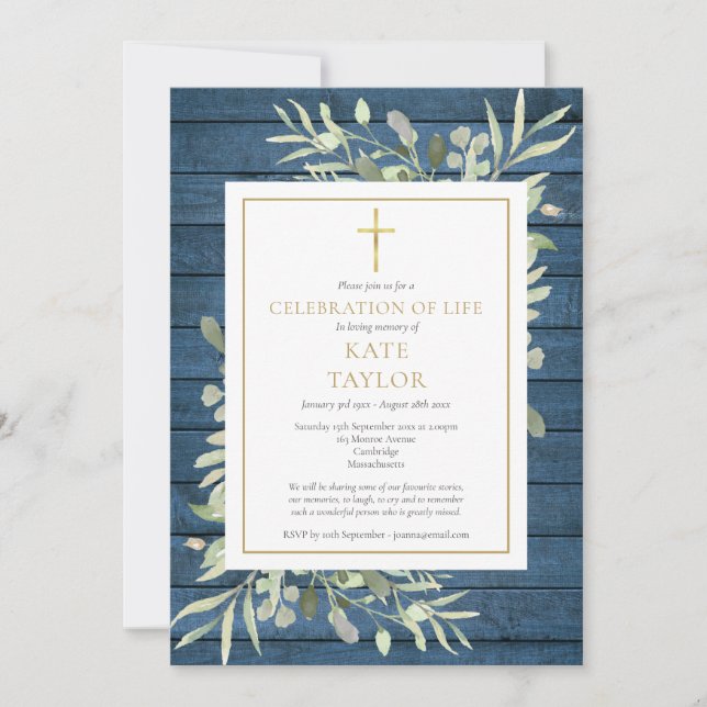 Rustic Greenery Photo Celebration of Life Funeral Invitation (Front)