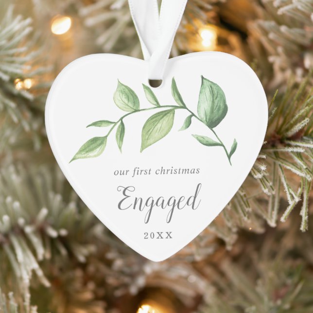 Rustic Greenery Photo Our First Christmas Engaged Ornament (Tree)