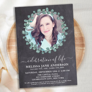 Rustic Greenery Photo Slate Celebration Of Life Invitation