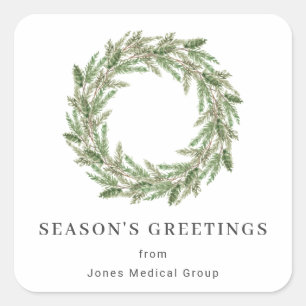 Rustic Greenery Pine Wreath Business Holiday Square Sticker