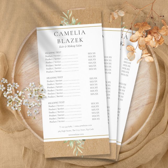 Rustic Greenery Salon Service Menu Price List (Rustic Greenery Salon Service Menu Price List)