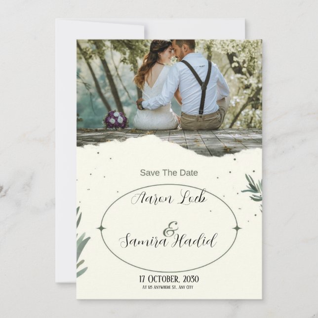Rustic Greenery Save the Date Wedding Invite (Front)