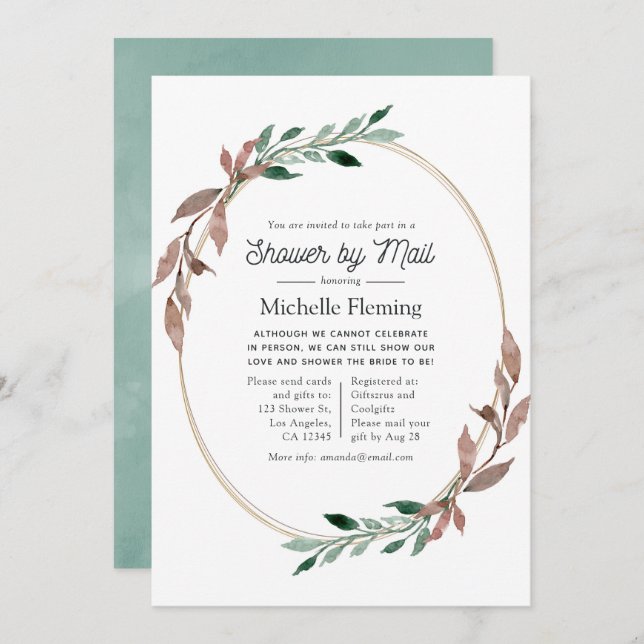 Rustic Greenery Shower by Mail Invitation (Front/Back)