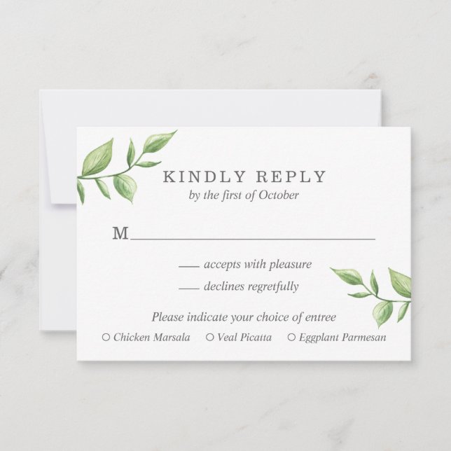 Rustic Greenery Sprig Meal Choice Wedding RSVP Card (Front)