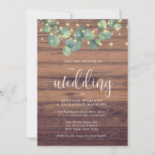 Rustic Greenery String Lights Wedding Invitation