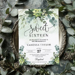 Rustic greenery succulent flowers sweet sixteen invitation<br><div class="desc">Rustic greenery succulent flowers foliage eucalyptus sweet sixteen invitation,  Contact me for matching items or for customisation,  Blush Roses ©</div>
