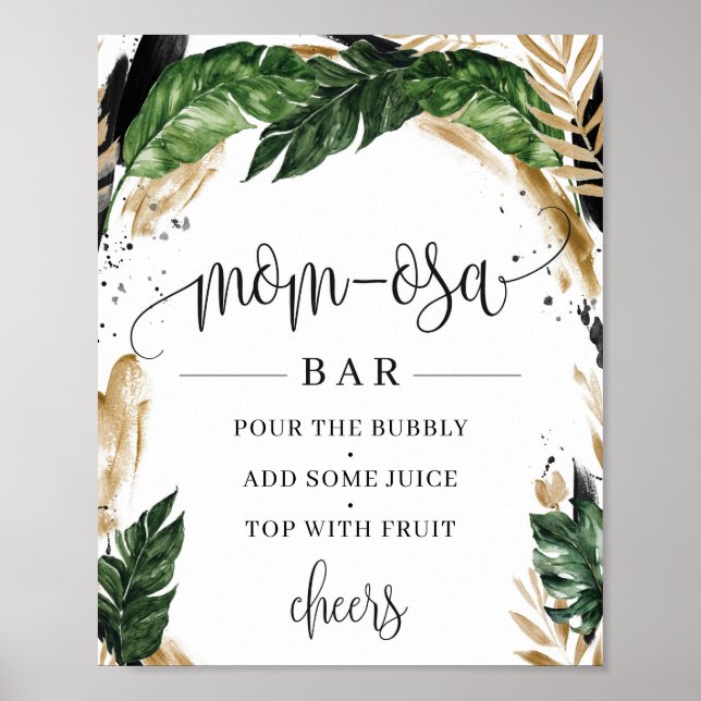 Rustic greenery tropical leaves mum-osa bar sign (Front)