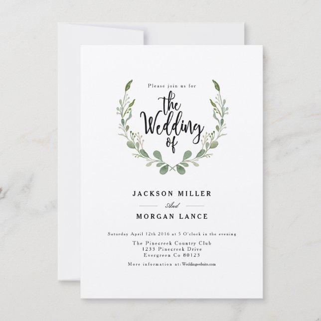 Rustic Greenery Vine | Kraft | Watercolor Wedding Invitation (Front)