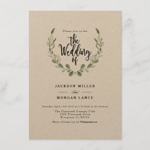 Rustic Greenery Vine Kraft Watercolor Wedding Invitation