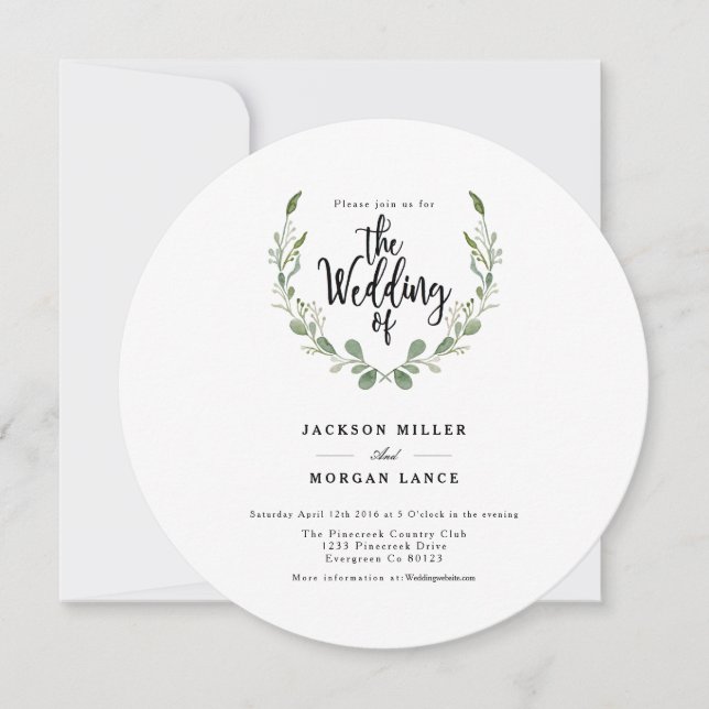 Rustic Greenery Vine | Watercolor Wedding Invite (Front)