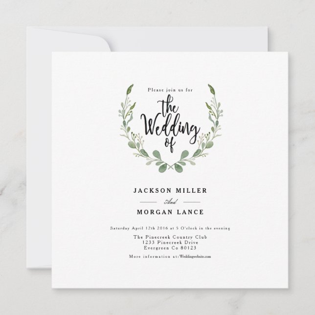 Rustic Greenery Vine | Watercolor Wedding Invite (Front)