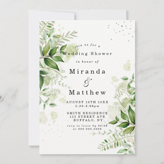 Rustic Greenery Vineyard Wedding Shower Invites (Front)