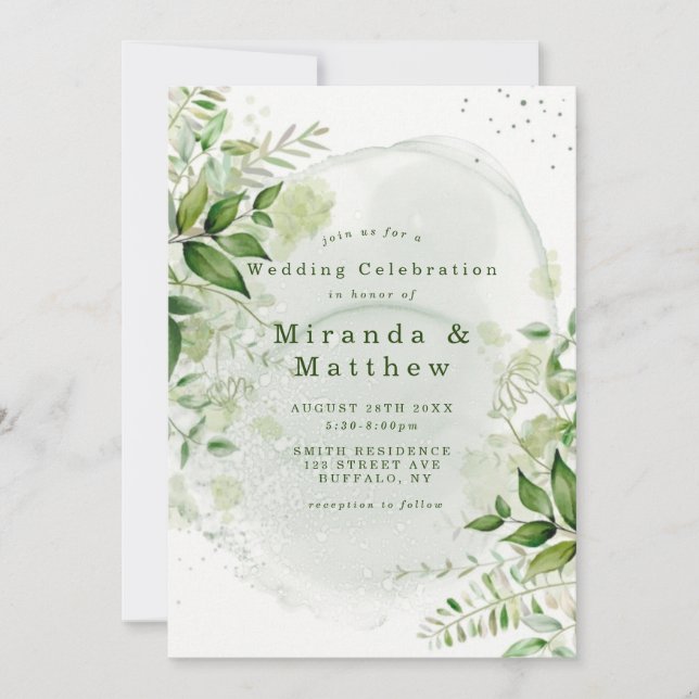 Rustic Greenery Vineyard White Wedding Invitations (Front)