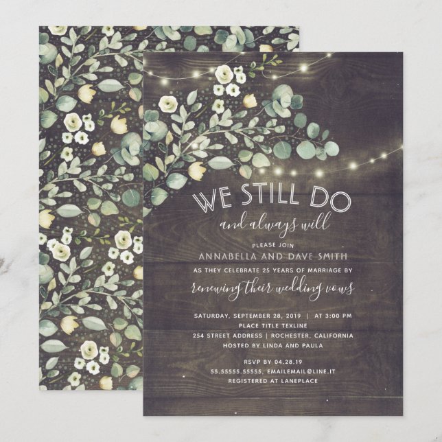 Rustic Greenery Vow Renewal Wedding Anniversary Invitation (Front/Back)