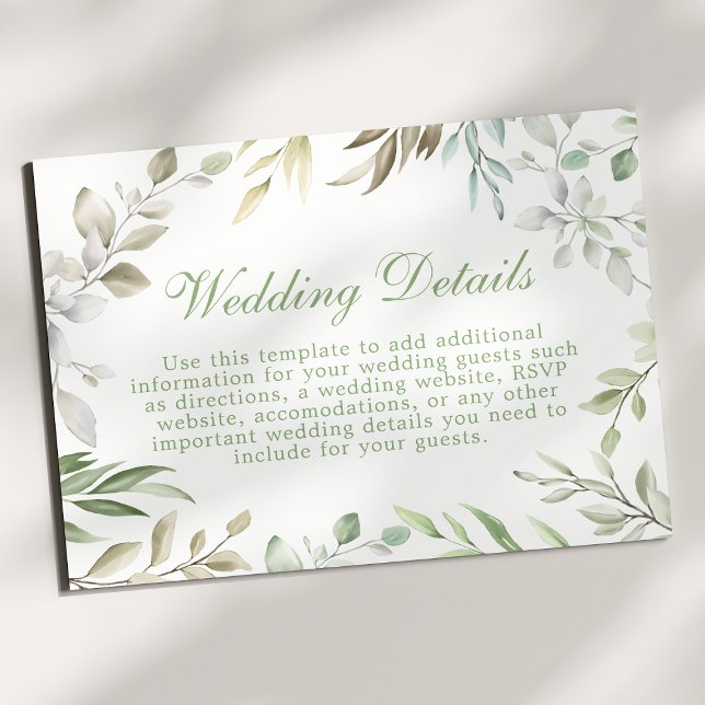 Rustic Greenery Watercolor Leaves Wedding Details Enclosure Card (Creator Uploaded)