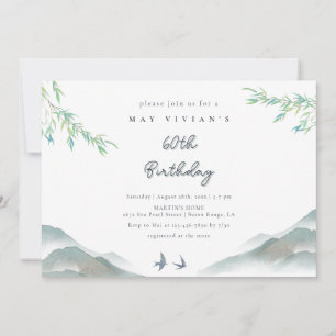 Rustic Greenery Watercolor Mountain 60th Birthday Invitation
