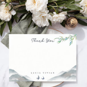 Rustic Greenery Watercolor Mountain Blank Thank You Card