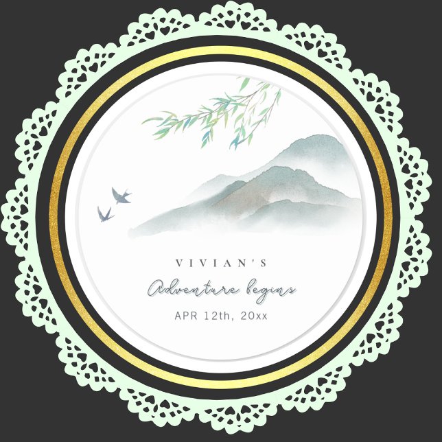 Rustic Greenery Watercolor Mountain Classic Round Sticker (Creator Uploaded)