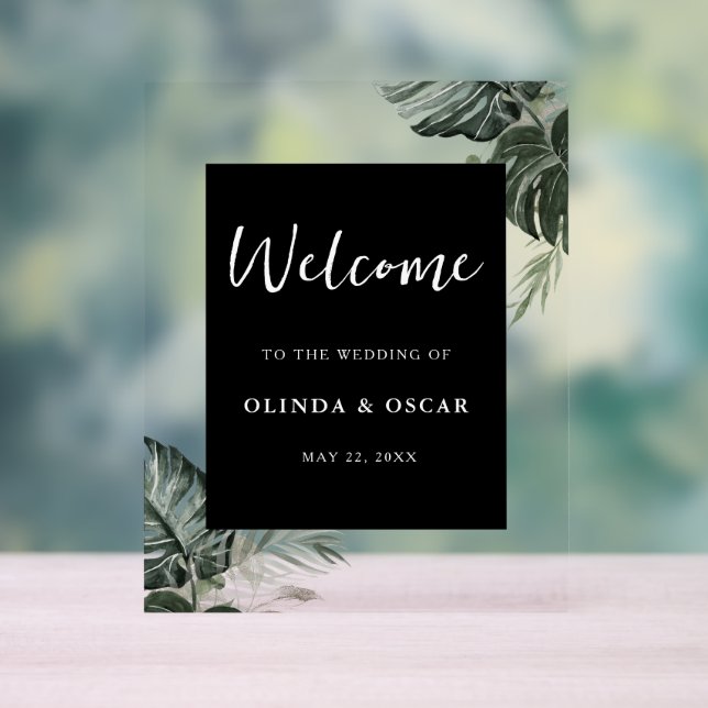 Rustic Greenery Watercolor Wedding Welcome Acrylic Acrylic Sign (Neutral)