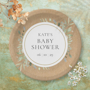 Rustic Greenery Watercolour Neutral Baby Shower Paper Plate