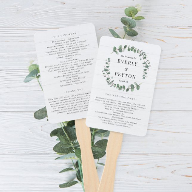 Rustic Greenery Wedding Ceremony Program Hand Fan (Creator Uploaded)