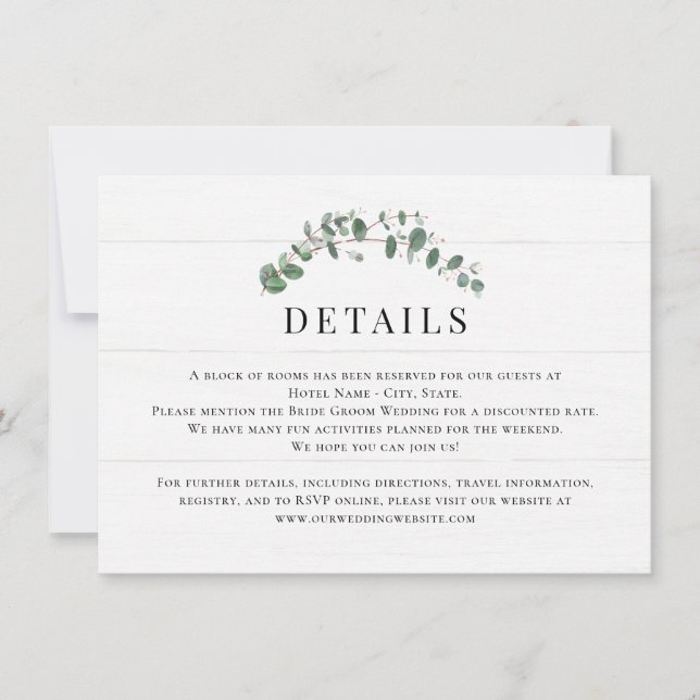 Rustic Greenery Wedding Details Enclosure Card (Front)