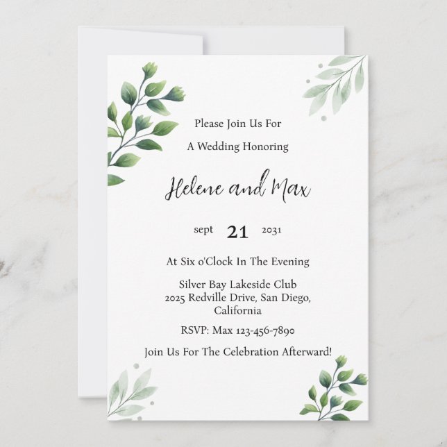 Rustic Greenery Wedding Invitation (Front)