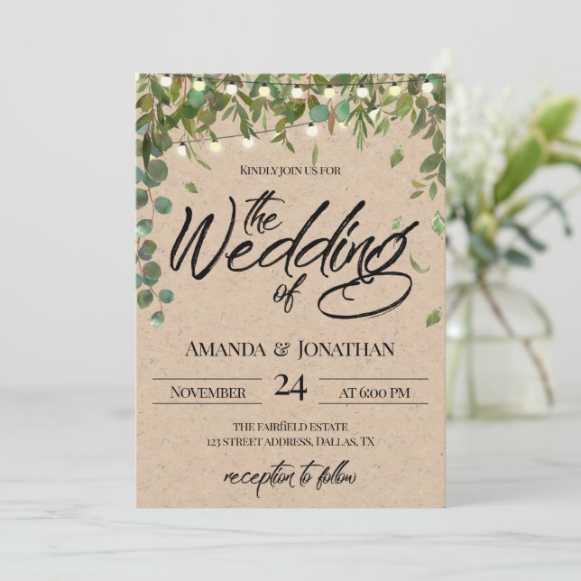 Rustic Greenery Wedding Invitation (Standing Front)