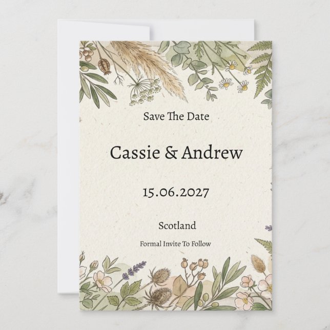 Rustic Greenery Wedding Save The Date (Front)