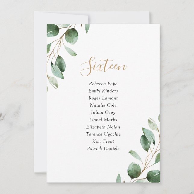 Rustic Greenery Wedding Table Plan Seating Cards (Front)