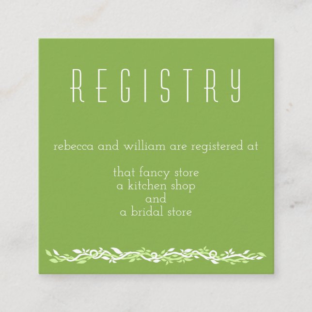 Rustic Greenery | Wedding Vine Registry Info Enclosure Card (Front)