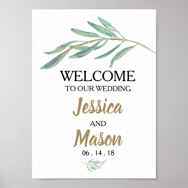 Rustic Greenery Wedding Welcome Sign (Front)