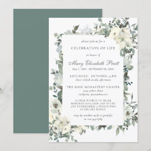 Rustic Greenery White Floral Celebration of Life Invitation