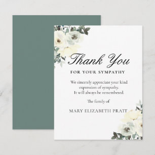 Rustic Greenery White Floral Funeral Thank You Car Card